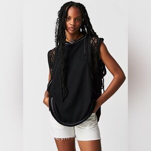 Free People Table For Two Black Sleeveless Tee Tunic Top
